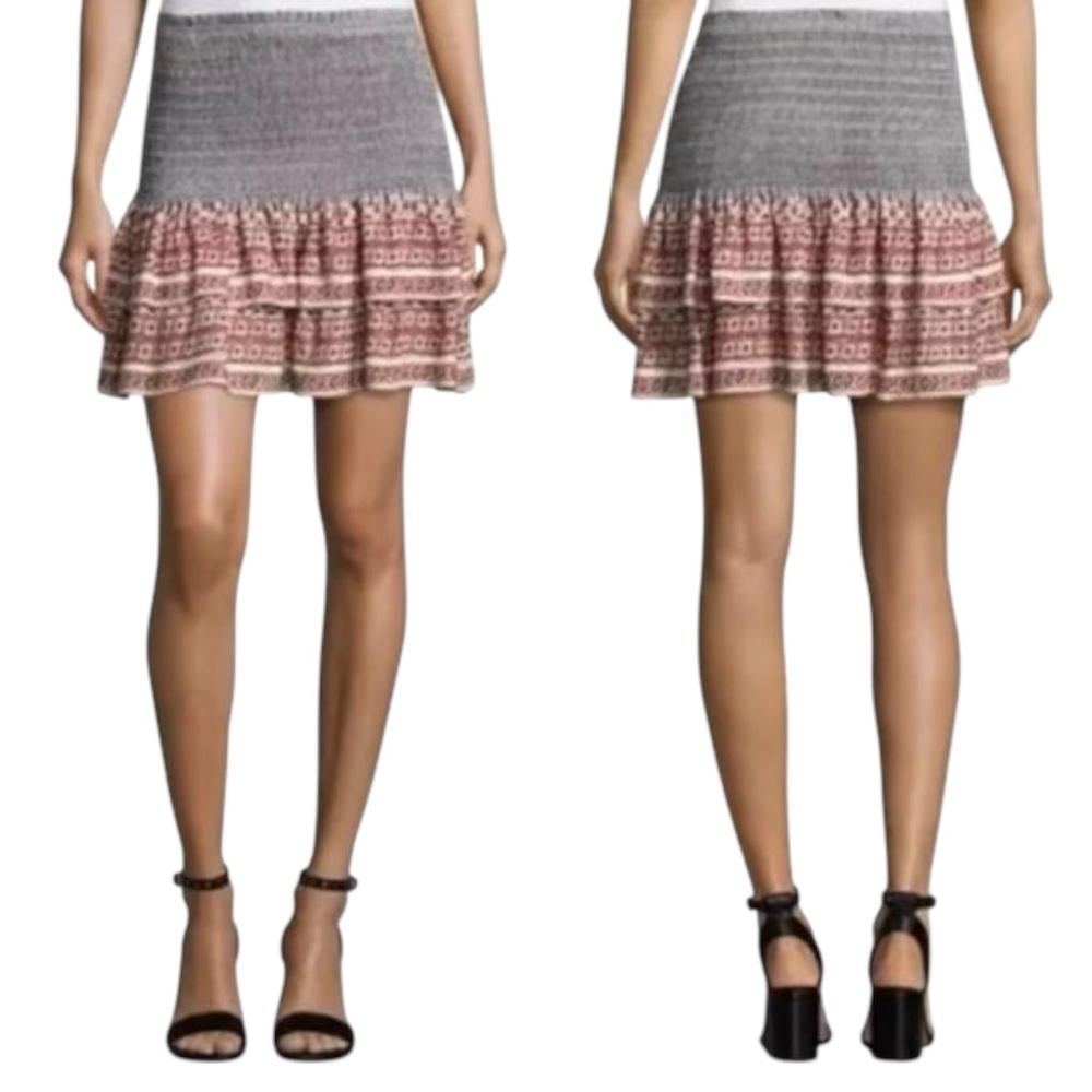 Veronica Beard Printed Black White & Red Silk Mini Skirt